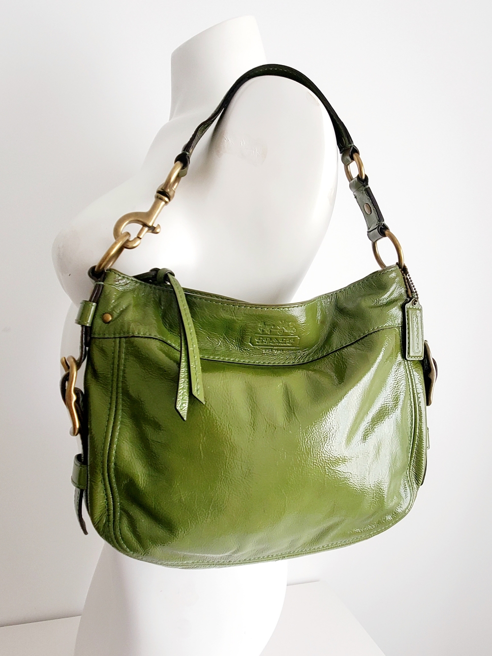 Vintage Coach Zoe Hobo Bag Green Patent Leather AS IS Read Description